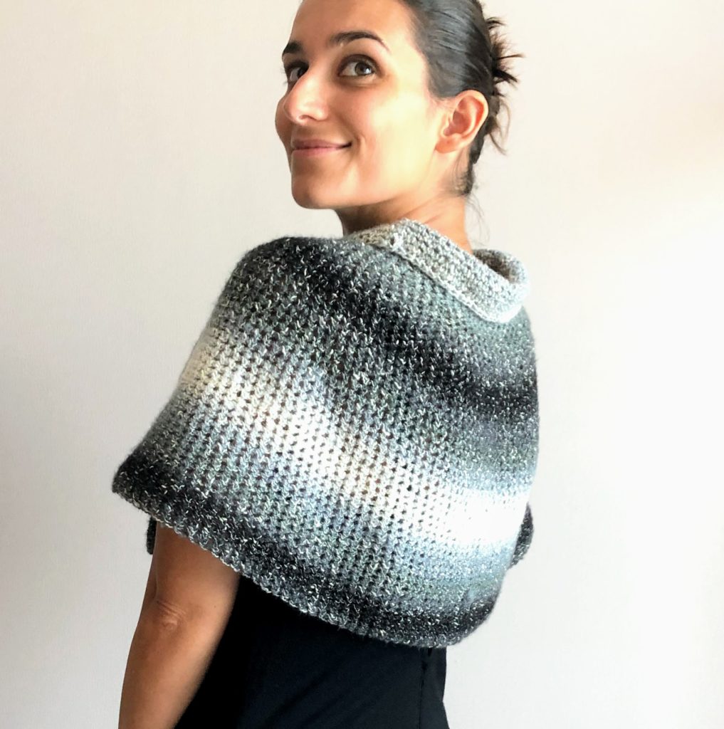 The Crochet Silver Lining Capelet seen from the back