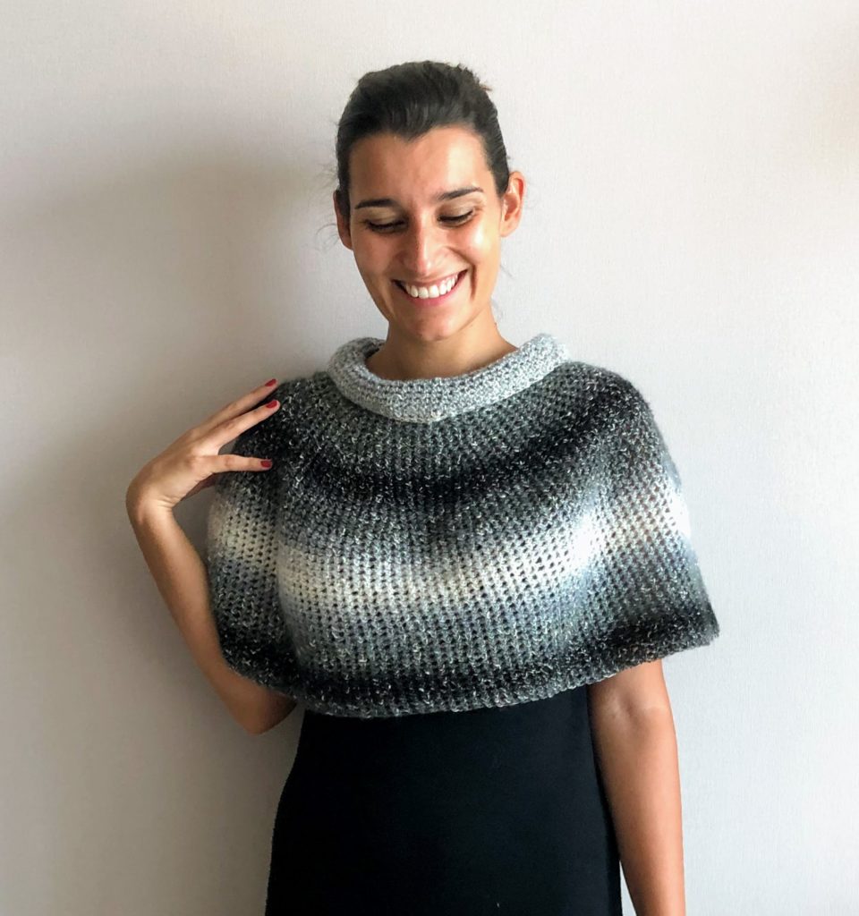 The Crochet Silver Lining Capelet seen from the front