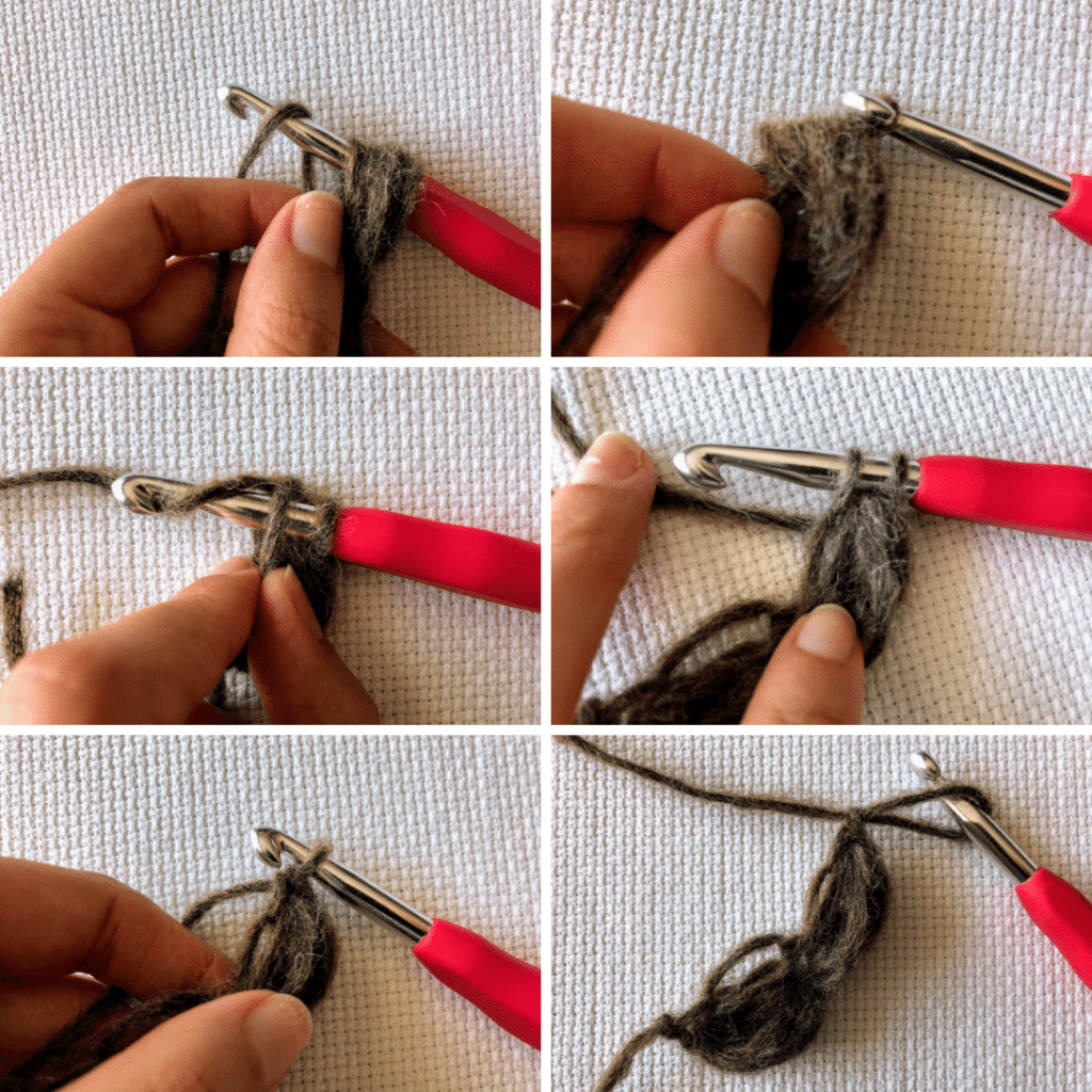 Step 2 on how to make foundation puff stitches