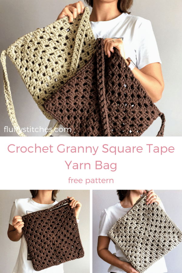 Crochet Granny Square Tape Yarn Bag | Fluffy Stitches