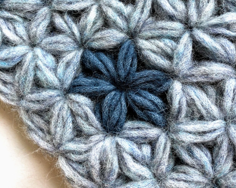Detail of jasmine stitch fabric with different blue tones