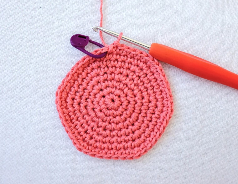 A crochet circle that looks more like a hexagon than a circle
