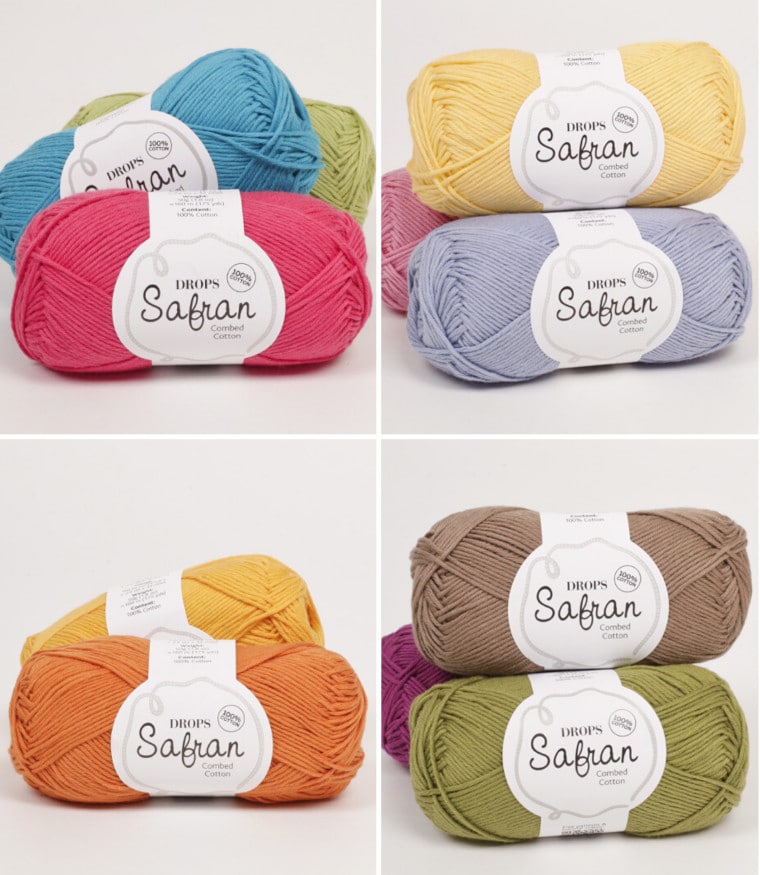 Various skeins of Drops Safran in different colours