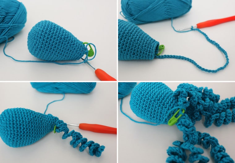 Photo tutorial of Round 25 on how to make the arms of the octopus