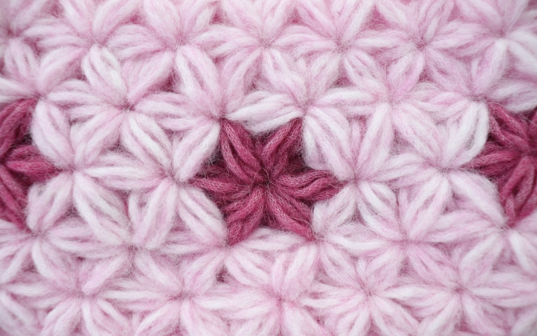 Detail of the colorwork in the Crochet Lovely Jasmine Cowl.